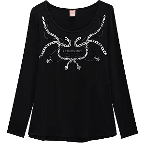 Blusa feminina manga longa estampa frontal plus size Malwee