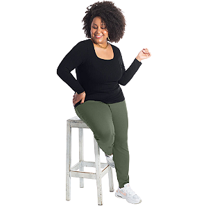 Blusa feminina manga longa canelada decote quadrado plus size Habana