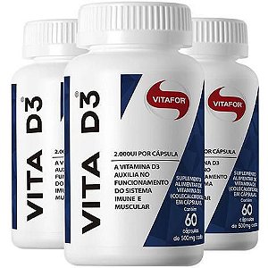 Kit 3x Vitamina D3 2000UI 60 caps. Vitafor