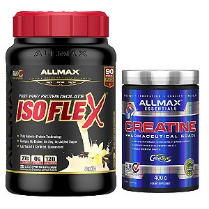 KIT 1 IsoFlex Whey Protein Isolado 900g Baunilha + 1 Creatina 400g Allmax Nutrition