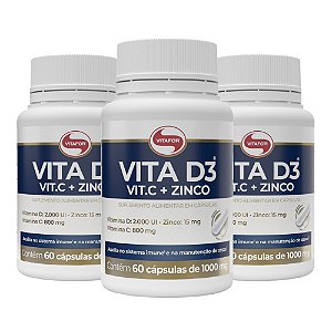 Kit 3x Vitamina D3 com Vit. C e Zinco 60 caps. Vitafor