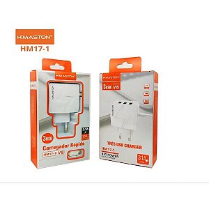 Carregador V8 Com 3 Porta Entrada USB Marca H´Maston 3.1A  HM171