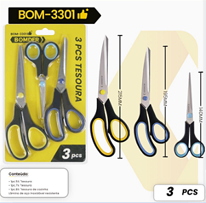 KIT TESOURAS COM 3 PEÇAS BOM-3301