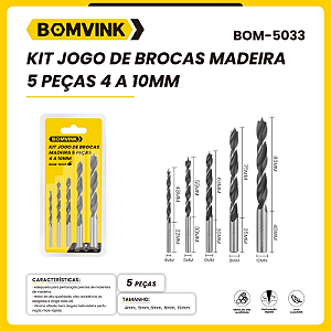 KIT 5 BROCAS COM PERFURAÇÃO PRECISA MADEIRA BOM-5033