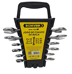 JOGO DE CHAVE FIXA AÇO, COM 6 PEÇAS TAMANHOS VAREADOS, 8 X 19MM BOM-3202
