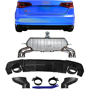 Spoiler Difusor Traseiro Parachoque A3 RS3 Sportback Com Escapamento 4 Bicos 2013/2016