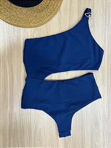 MAIÔ UM OMBRO SÓ NA COR AZUL MARINHO FIO DUPLO COM RECORTE - 626