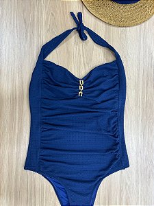 MAIÔ FRENTE ÚNICA DRAPEADO NA COR AZUL MARINHO - CALÇA INTEIRA | 640