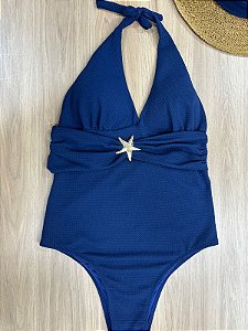 MAIÔ FRENTE ÚNICA CALÇA INTEIRA NA COR AZUL MARINHO COM ACESSÓRIO - 641