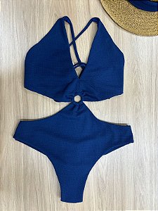 MAIÔ ARGOLA FRENTE ÚNICA NA COR AZUL MARINHO FIO DUPLO COM AMARRAÇÃO | REF 618