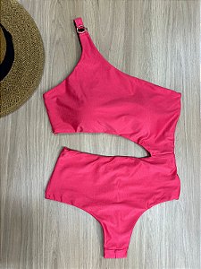 MAIÔ UM OMBRO SÓ NA COR ROSA FIO DUPLO COM RECORTE - 626