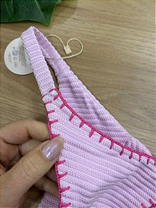CALCINHA BIQUINI FITA FIO DUPLO NA COR ROSA COM DETALHE EM CROCHÊ PINK | REF 5091D