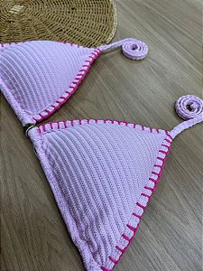 TOP BIQUINI CORTININHA ROSA COM DETALHE EM CROCHÊ NA COR PINK | REF 4011D