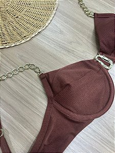 TOP BIQUINI RETRO COM ACESSÓRIO NA COR MARROM | REF4154A