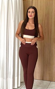 CALÇA FITNES COM BOLSO NA COR MARROM E OFF | REF 50021M