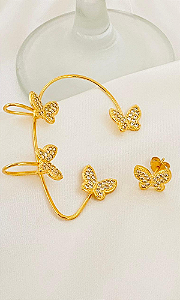 Brinco Earcuff Borboletas com um Brinco Pequeno