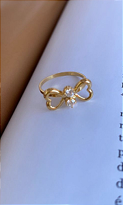 Anel Laço Falange em Banho Ouro 18k com Duas Pedra de Zircônias