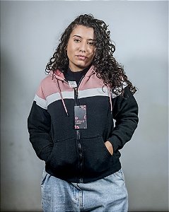 Moletom 3 cores divididas em faixas com pelinho por dentro