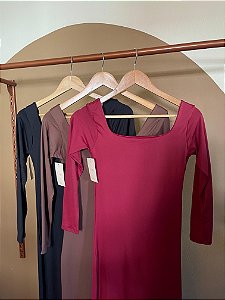 VESTIDO DECOTE QUADRADO MANGA LONGA (COM OPÇÕES DE CORES)