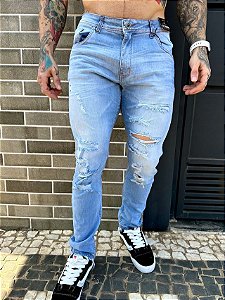 CALÇA MASCULINA JEANS SKINNY-CITY DENIM-DESTROYED
