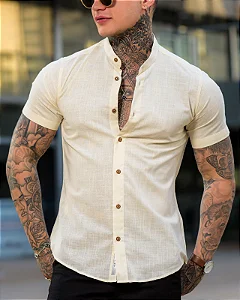 CAMISA LINHO OFFWHITE MANGA CURTA-GOLA PADRE