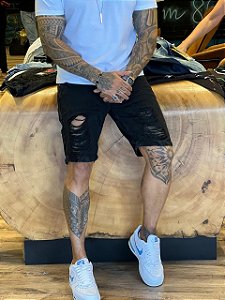 BERMUDA PRETA MASCULINA-SKINNY-CITY DENIM-DESTROYED