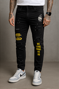 CALÇA JEANS PRETA MASCULINA PREMIUM SKINNY-CITY DENIM-DESTROYED