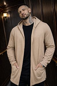 CARDIGAN MASCULINO-CAPUZ-CAPUCCINO-ELASTANO