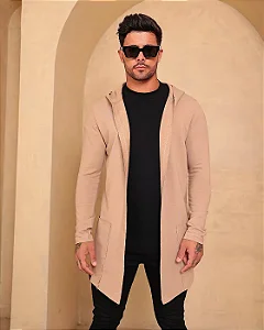 CARDIGAN MASCULINO-CAPUZ-CAPUCCINO-ELASTANO