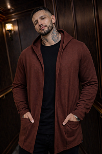 CARDIGAN MASCULINO MARROM-CAPUZ-CAPUCCINO-ELASTANO