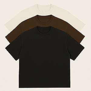 Kit 3 Camisetas After Oversized Preta+Branca+Marrom (100%Algodão)