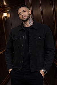 JAQUETA PRETA JEANS-DESTROYED-AUSTIN CLUB