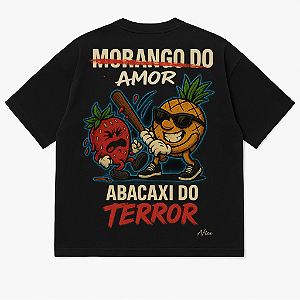 CAMISETA MORANGO DO AMOR x ABACAXI PRETA COSTAS OVERSIZED AFTER
