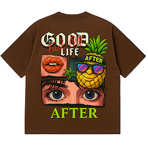 CAMISETA OVERSIZED MARROM AFTER ABACAXI GOOD LIFE