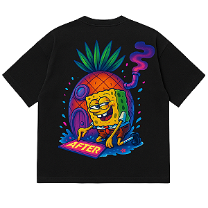 CAMISETA OVERSIZED MALHÃO-BOB ABACAXI-PRETA PREMIUM 230G-ALGODÃO BCI