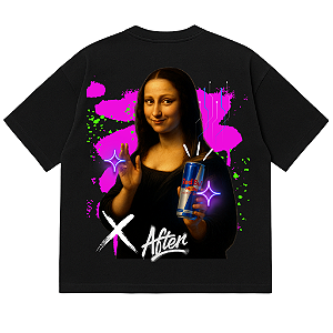 CAMISETA OVERSIZED MALHÃO-MONALISA-PRETA PREMIUM 230G-ALGODÃO BCI