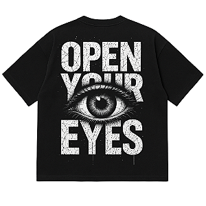 CAMISETA OVERSIZED MALHÃO-EYES-PRETA PREMIUM 230G-ALGODÃO BCI