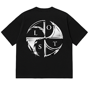 CAMISETA OVERSIZED MALHÃO PRETA-LOST-PREMIUM 230G-ALGODÃO BCI