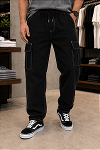CALÇA CARGO CONTRASTE UNISSEX BOLSO LATERAL STREET SARJA