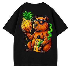 CAMISETA OVERSIZED CAPIVARA ABACAXI PRETA RAVE