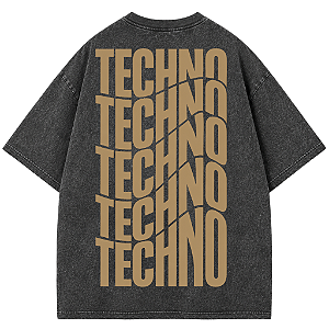 CAMISETA OVERSIZED PRETA ESTONADA TECHNO ON