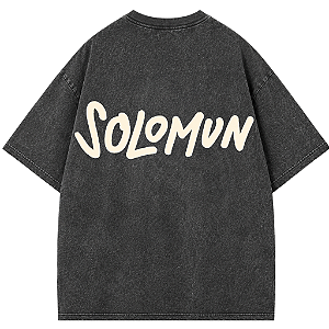 CAMISETA OVERSIZED SOLOMUN PRETA ESTONADA 01