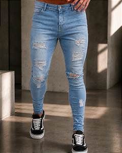 CALÇA JEANS PREMIUM SKINNY JEANS DESTROYED CLARA ELASTANO AFTER