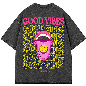 CAMISETA OVERSIZED PRETA ESTONADA GOOD VIBES