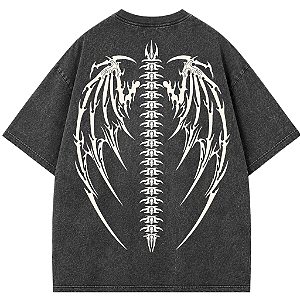 CAMISETA OVERSIZED PRETA ESTONADA SKULL