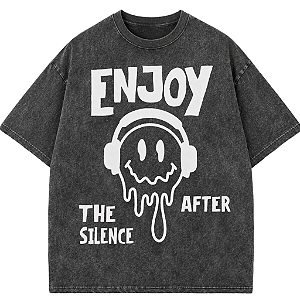 CAMISETA OVERSIZED ENJOY THE SILENCE PRETA ESTONADA