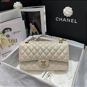 Bolsa Chanel Double Flap Gold Version Caviar "Pearl"