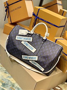 Bolsa de Viagem Louis Vuitton Keepall Bandoulière 50 "Blue vintage Monogram" (PRONTA ENTREGA)