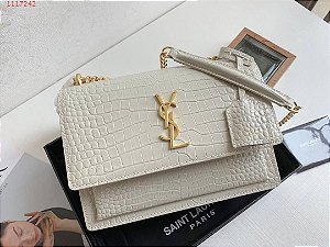 Bolsa Saint Laurent Sunset Crocodile "Off White"