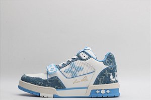 Tênis Louis Vuitton Trainer "Blue Jeans/Velcro Strap Monogram Flowers"